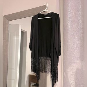 I.N. Studio Black Jersey Fringe Cardigan Size Medium